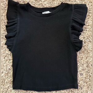 ZARA Black Ruffle Sleeve Tank Top